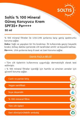 % 100 Mineral Güneş Koruyucu Krem SPF 35+ Pa++++ , 50 ml - 3