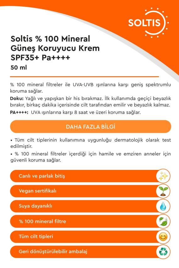 % 100 Mineral Güneş Koruyucu Krem SPF 35+ Pa++++ , 50 ml - 3