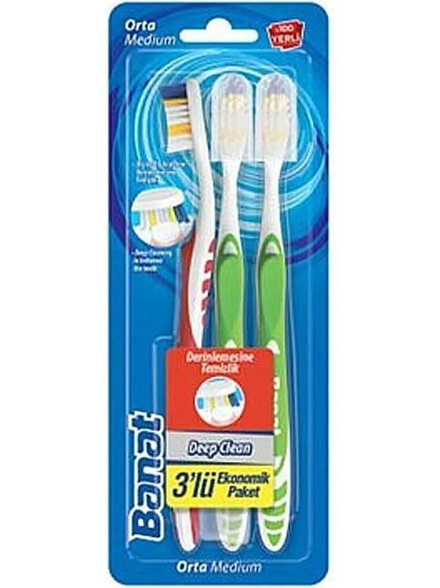 Banat Etki Diş Temizliği Diş Fırçası Orta 3'lü Aile Paketi - 1