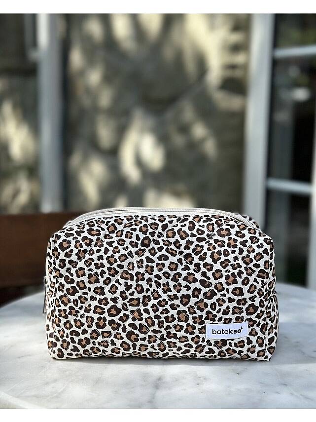 Batekso Leopar Desenli Makyaj Çantası - Büyük Boy - 1