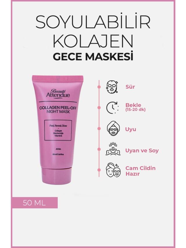 Beaute Attendue Beauté Attendue Collagen Peel-Off Night Mask – Soyulabilir Kolajen Gece Maskesi | Niasinamid & E Vitamini Içerikli - 3
