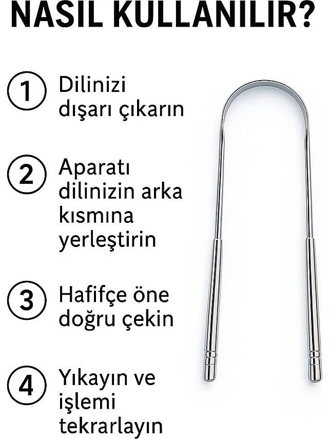 Beyzana Dil Temizleyici Gümüş Ağız Bakım Fırçası Dil Plak Temizleme Dil Sıyırıcı - 3