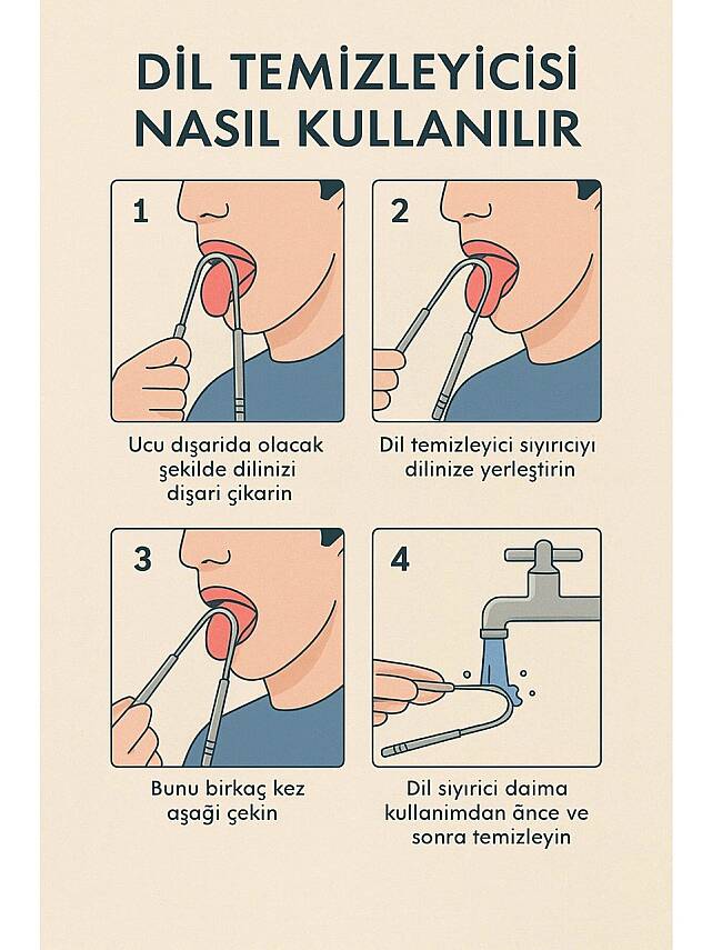 Beyzana Dil Temizleyici Gümüş Ağız Bakım Fırçası Dil Plak Temizleme Dil Sıyırıcı - 4
