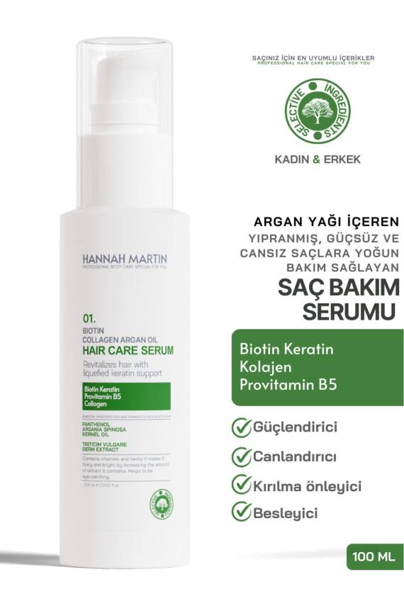 Biotin Keratin Ve Argan Yağı İçerikli Saç Dökülmesi ve Yıpranmış Saçlar için Saç Bakım Serumu - 1