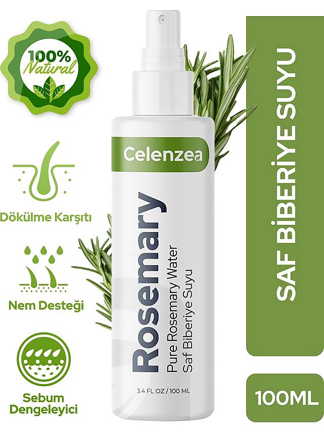 Celenzea Saf Biberiye Suyu Hızlı Saç Uzatma & Dökülme Karşıtı %100 Saf Doğal Rosemary Water 100ML - 1