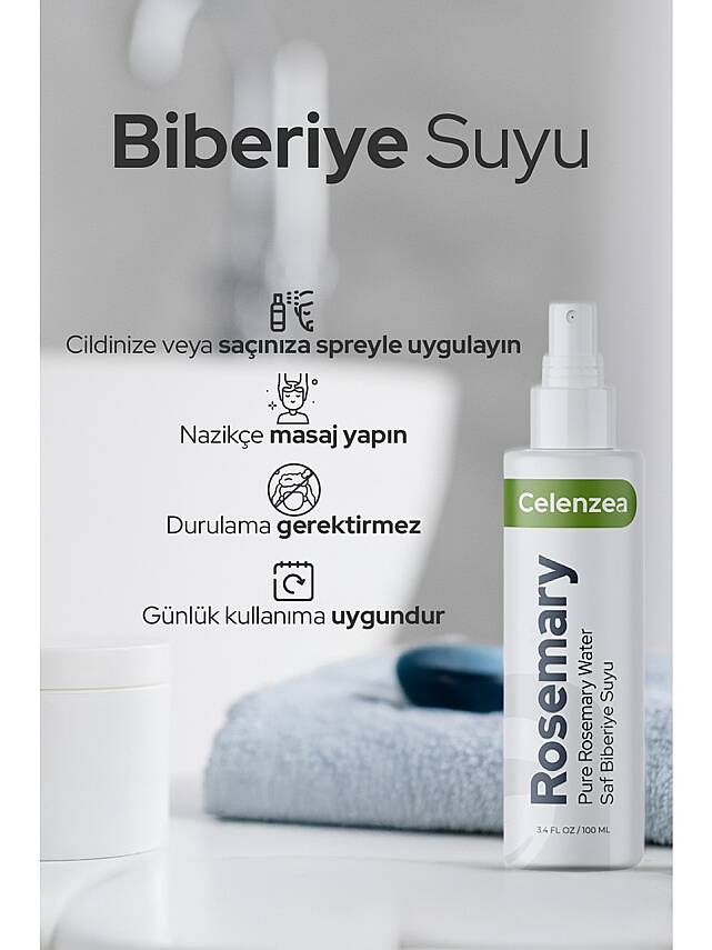 Celenzea Saf Biberiye Suyu Hızlı Saç Uzatma & Dökülme Karşıtı %100 Saf Doğal Rosemary Water 100ML - 5