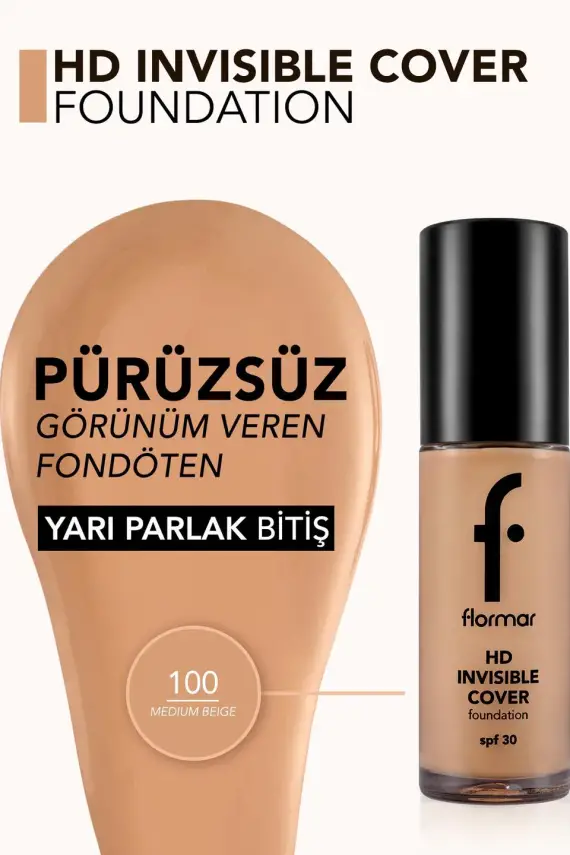 Doğal Bitişli Fondöten- Invisible Cover Hd Fdt. - 100 Medium Beige - 8682536059138 - 2