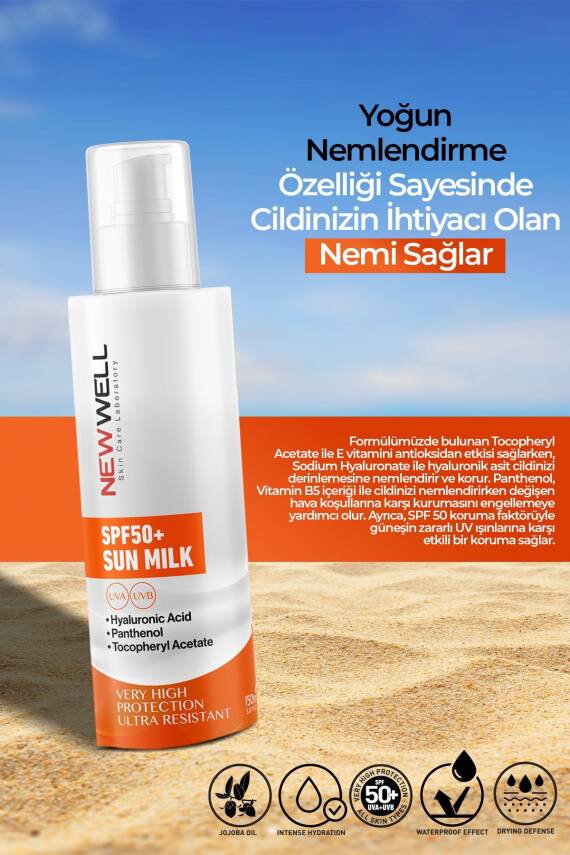 Güneş Sütü Yüksek Koruma SPF50+,Hyaluronic Acid 150 ML - 2