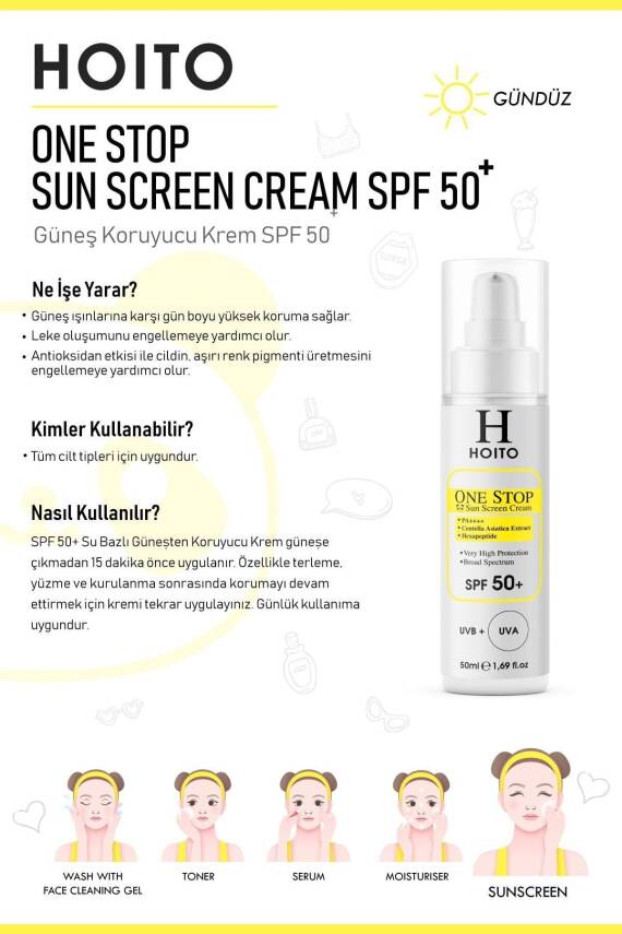 Hızlı Emilen Yapışkanlık Hissi Bırakmayan Güneş Koruyucu SPF50+PA++++50ml-One Stop Sun Screen Cream - 3
