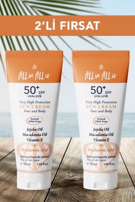 Hyalüronik Asit ve Jojoba Yağı içeren SPF50+ Tüm Ciltler için Yüksek Korumalı 2'li Güneş Kremi 50 ml - 1