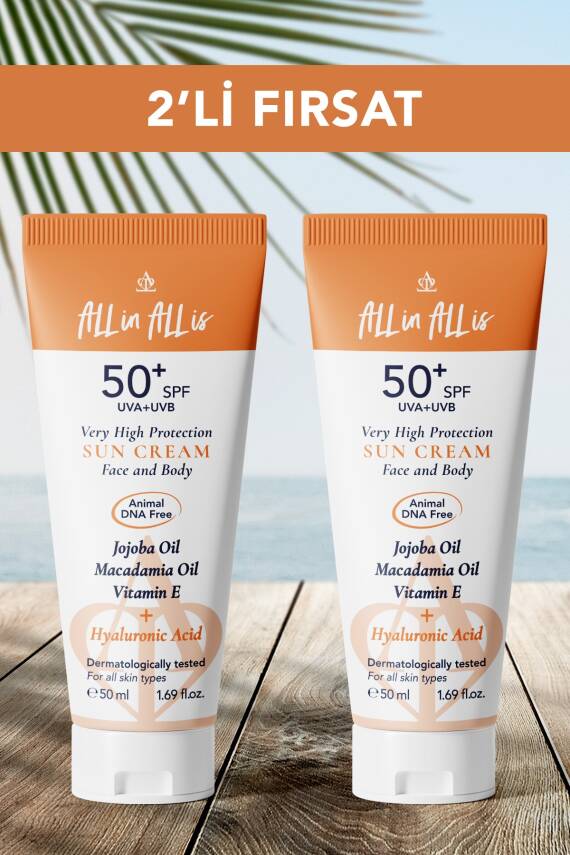 Hyalüronik Asit ve Jojoba Yağı içeren SPF50+ Tüm Ciltler için Yüksek Korumalı 2'li Güneş Kremi 50 ml - 1