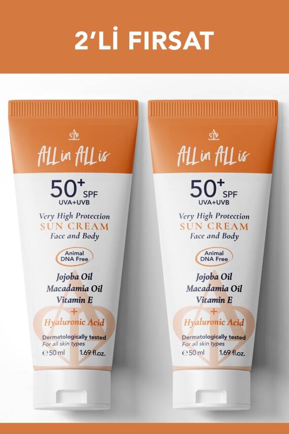 Hyalüronik Asit ve Jojoba Yağı içeren SPF50+ Tüm Ciltler için Yüksek Korumalı 2'li Güneş Kremi 50 ml - 2
