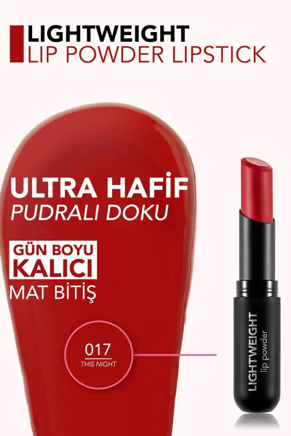 Lightweight Lip Powder Yüksek Pigmentli & Mat Bitişli Ultra Hafif Ruj 017 THIS NIGHT - 3
