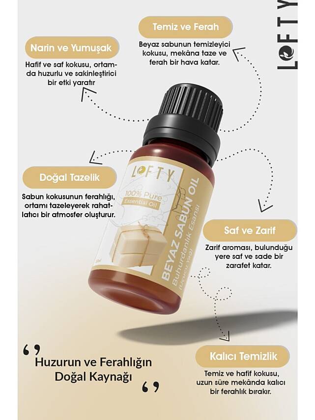 Lofty Beyaz Sabun Uçucu Yağ Buhurdanlık Esansı Konsantre Oda Kokusu Uçucu Esans Buhur Yağı 10 ml - 4