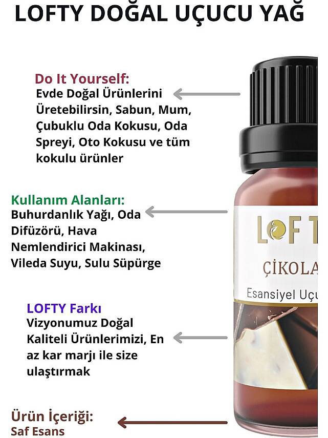 Lofty Çikolata Uçucu Yağ Buhurdanlık Esansı Konsantre Oda Kokusu Uçucu Esans Buhur Yağı 10 ml - 4