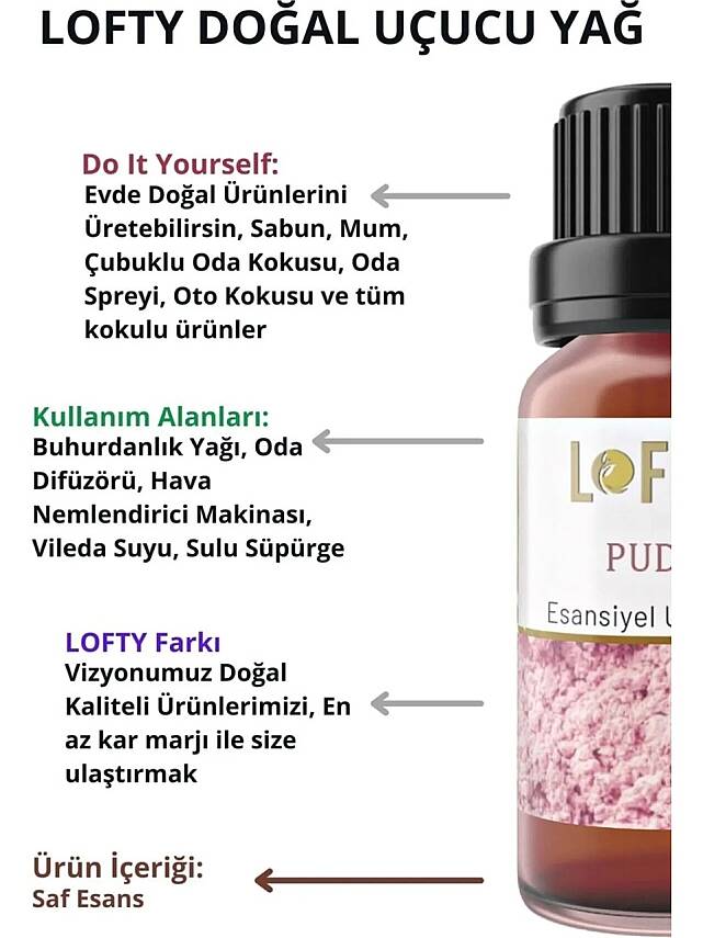 Lofty Pudra Uçucu Yağ Konsantre Oda Kokusu 10 ml Doğa Dostu Esans Özelliği ile - 4