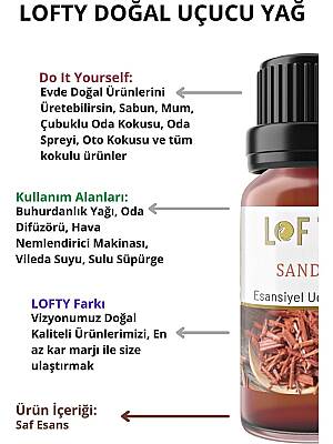 Lofty Sandal Uçucu Yağ Buhurdanlık Esansı Konsantre Oda Kokusu Uçucu Esans Buhur Yağı 10 ml - 3