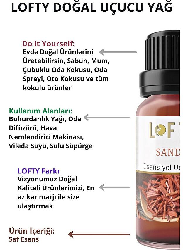 Lofty Sandal Uçucu Yağ Buhurdanlık Esansı Konsantre Oda Kokusu Uçucu Esans Buhur Yağı 10 ml - 3