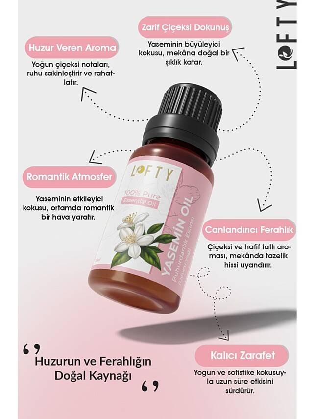 Lofty Yasemin Uçucu Yağ Buhurdanlık Esansı Konsantre Oda Kokusu Uçucu Esans Buhur Yağı 10 ml - 2