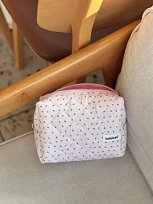 Mini Kiraz Desenli Makyaj Çantası - Büyük Boy