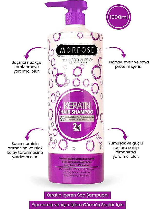 Morfose Keratin Şampuanı 2İn1 1000 ml Besleyici Etki ile Tüm Saç Tipleri için Özel Formül - 2