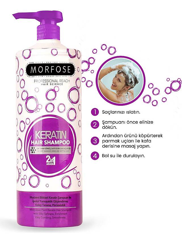 Morfose Keratin Şampuanı 2İn1 1000 ml Besleyici Etki ile Tüm Saç Tipleri için Özel Formül - 3