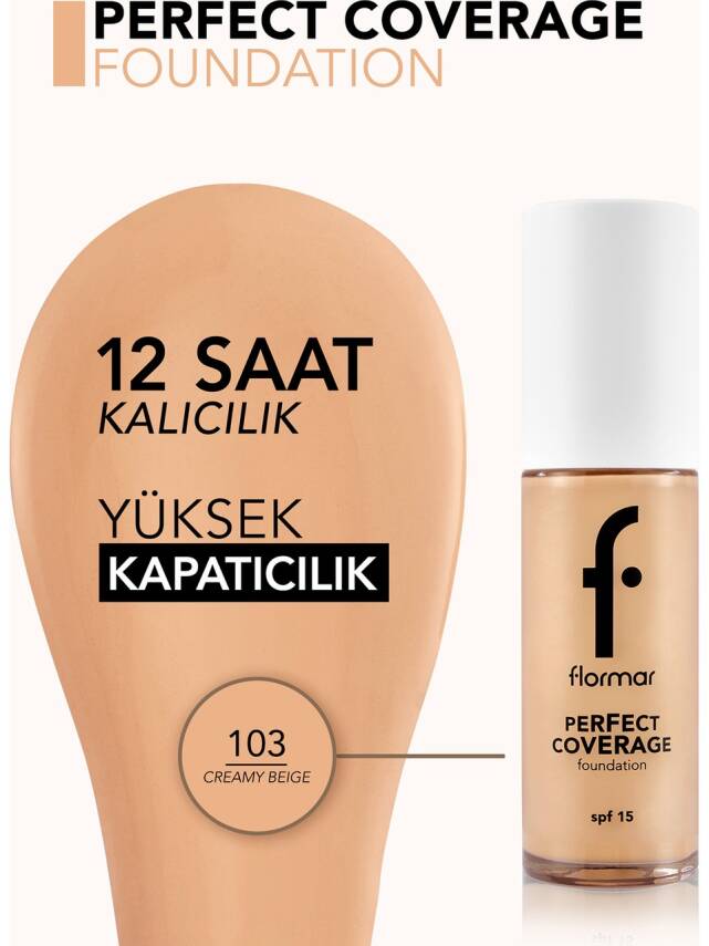 Perfect Coverage Yoğun Kapatıcı Su Bazlı Fondöten (SARI ALT TON) -103 Creamy Beige -8682536058186 - 2