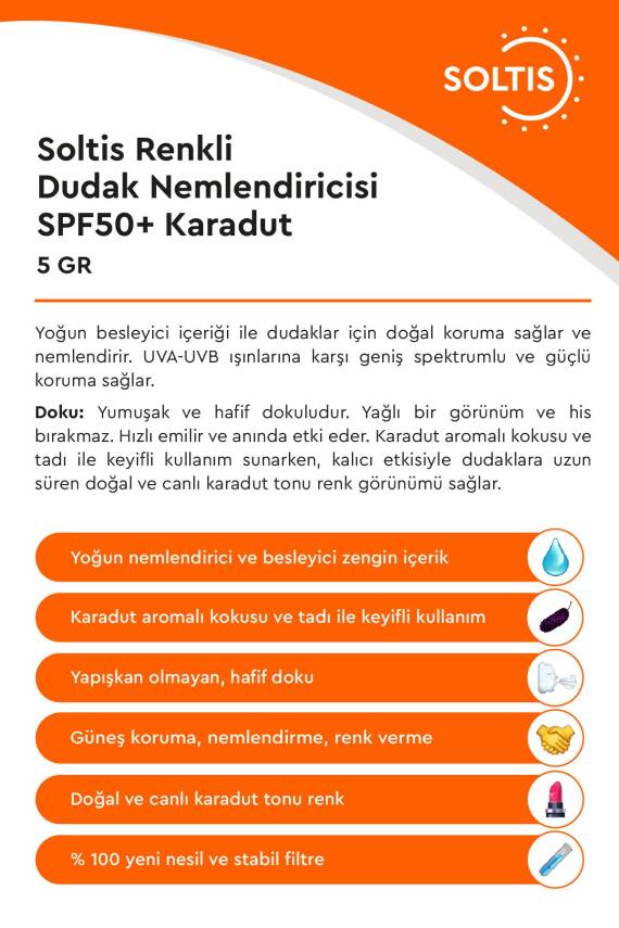 Renkli Dudak Nemlendiricisi SPF 50+ Karadut 5 gr - 3