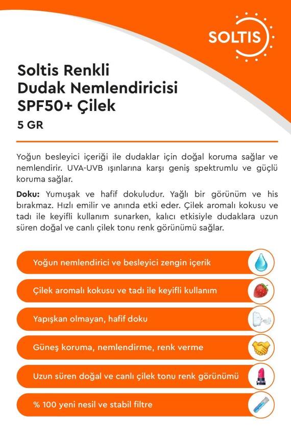 Renkli Dudak Nemlendiricisi SPF50+ Çilek, 5 gr - 3
