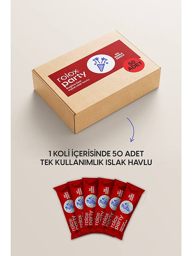 Rolox Party - 50 Paket - Özel Günler ve Partiler Için Kişisel Islak Havlu - 5