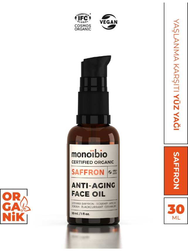 Saffron Yaşlanma Karşıtı Organik Yüz Bakım Yağı - Anti Aging Kolajen Yapısı Güçlendirici Serum 30 ml - 1