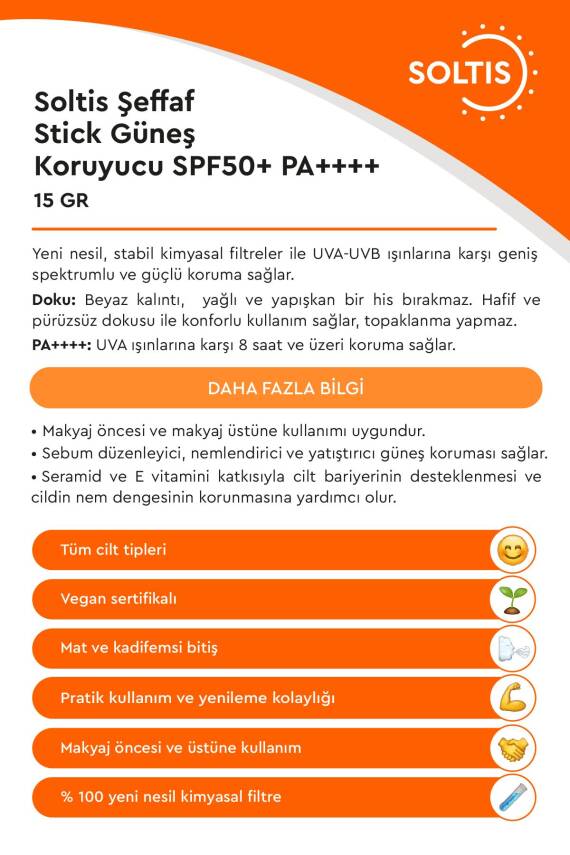 Şeffaf Stick Güneş Koruyucu SPF50+ Pa++++, 15 Gr - 3
