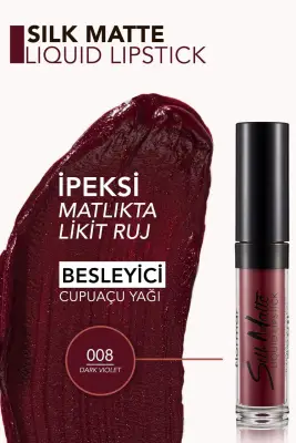 Silk Matte Yüksek Pigmentli & Mat Bitişli Nemlendirici Likit Ruj 008 DARK VIOLET - 2