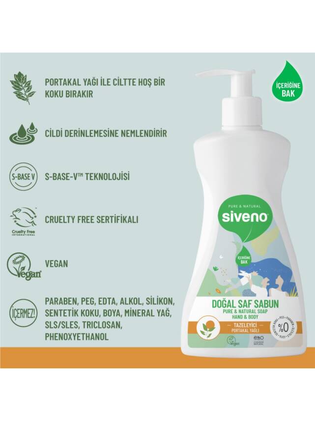 Siveno %100 Doğal Sıvı Kastil Sabun Portakal Yağlı Tazeleyici Nemlendirici Bitkisel Vegan 300 ml - 3