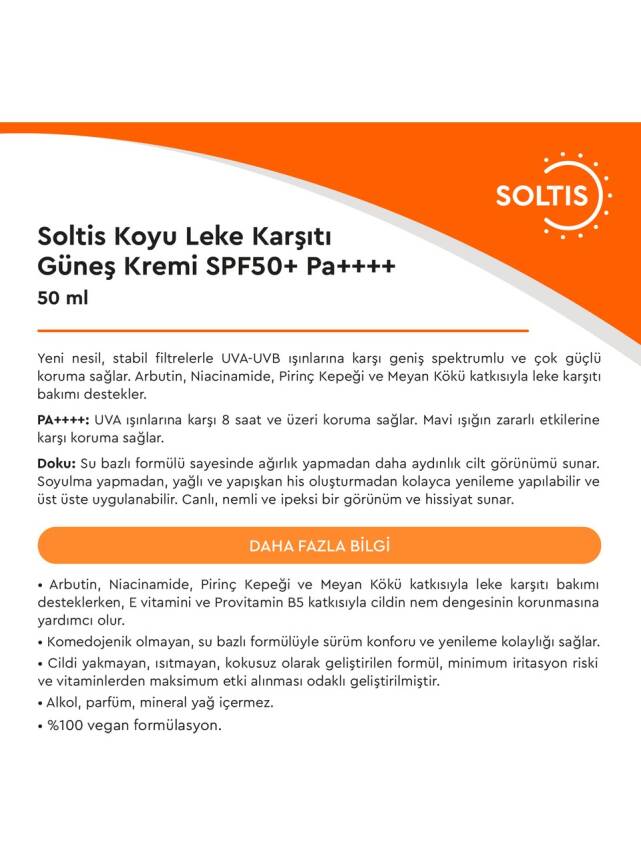 Soltis Koyu Leke Karşıtı Ve Yüksek Korumalı Güneş Kremi Spf 50+ Pa++++ , 50 ml - 3