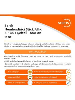 Soltis Nemlendirici Stick Allık SPF50+ Şeftali Tonu 02, 15 gr - 3