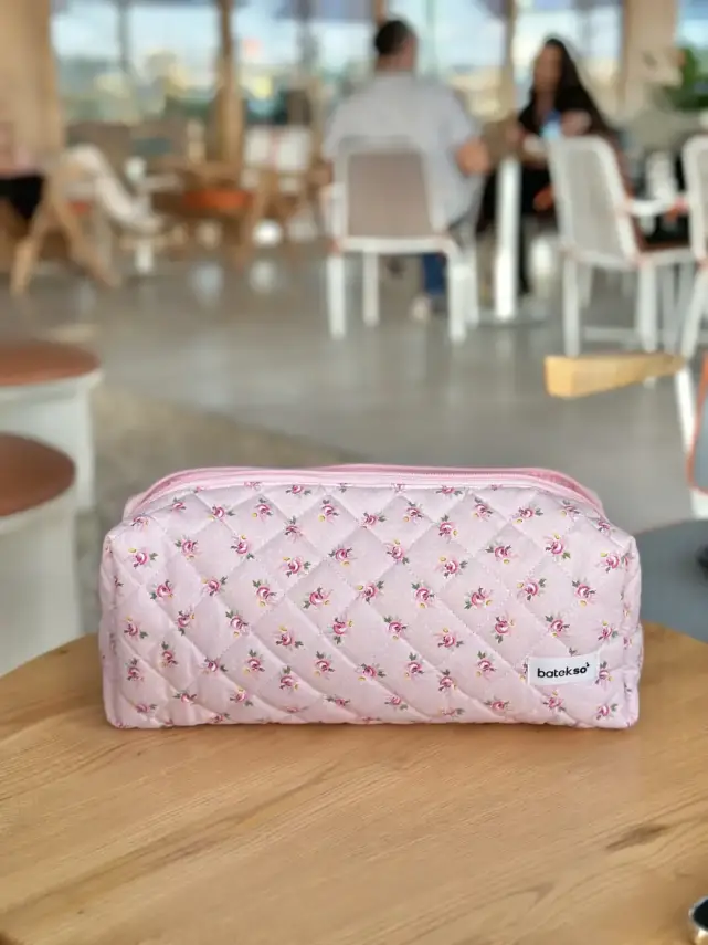 Toz Pembe Gül Desenli Saç Şekillendiricileri İçin Seyahat Çantası - XL Boy - 1