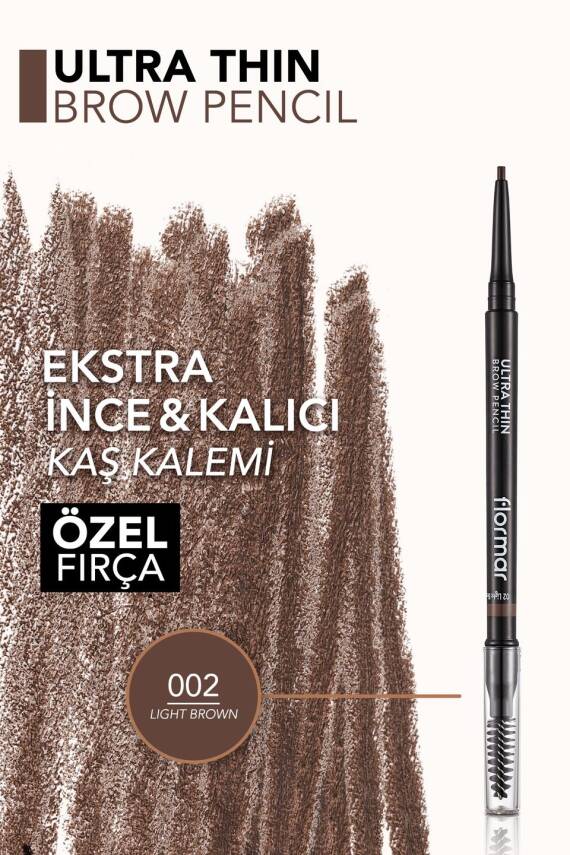 Ultra Thin Fırça Başlıklı & Asansörlü Ucu İnce Kaş Kalemi 002 LIGHT BROWN - 1
