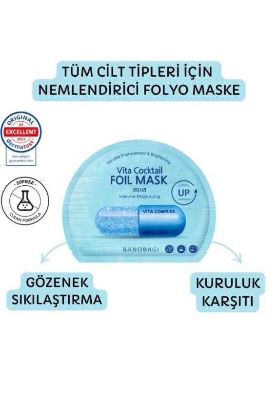 Vita Cocktail Foil Mask Aqua ( Gözenek sıkılaştırıcı ve Kuruluk karşıtı pamuk maske) - 1